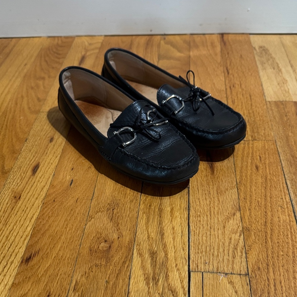 Lauren Ralph Lauren Black Leather Moccasin Loafers with Metal Bit